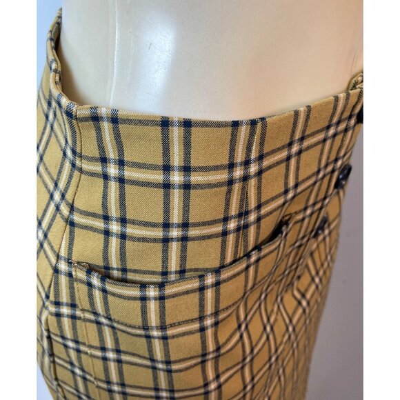 Loft Women's Mustard Yellow & Black Grid Pattern High Waist Short Skirt Sz 6P - Picture 4 of 8